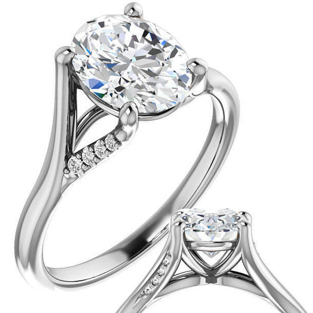Oval Split Shank Accented Cathedral Moissanite Engagement Ring