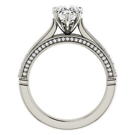 Pear Moissanite Scroll Milgrain Engagement Ring
