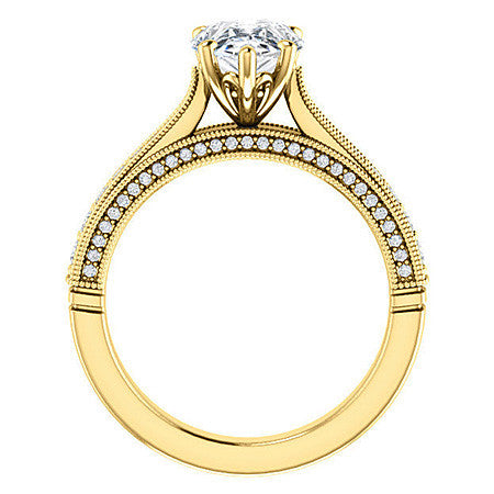 Pear Moissanite Scroll Milgrain Engagement Ring