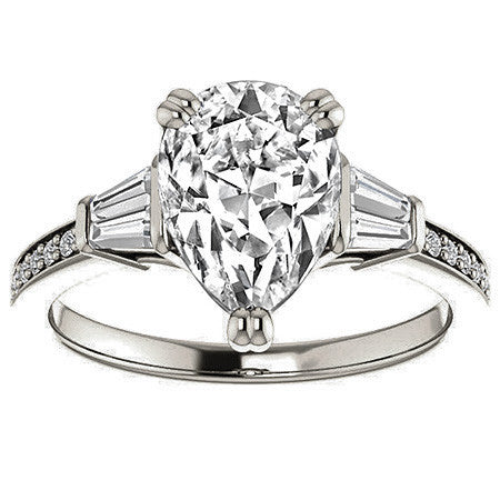 Pear Moissanite & Diamond Baguette Engagement Ring
