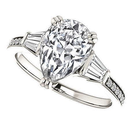 Pear Moissanite & Diamond Baguette Engagement Ring