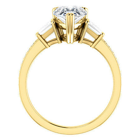 Pear Moissanite & Diamond Baguette Engagement Ring