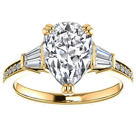Pear Moissanite & Diamond Baguette Engagement Ring