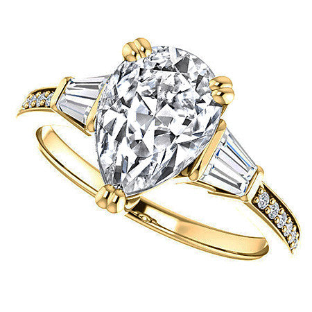 Pear Moissanite & Diamond Baguette Engagement Ring