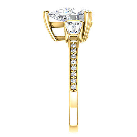 Pear Moissanite & Diamond Baguette Engagement Ring