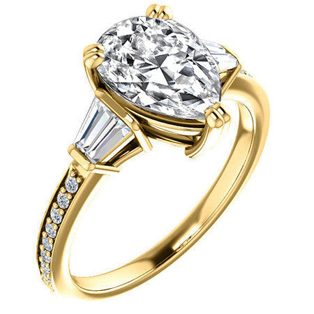 Pear Moissanite & Diamond Baguette Engagement Ring