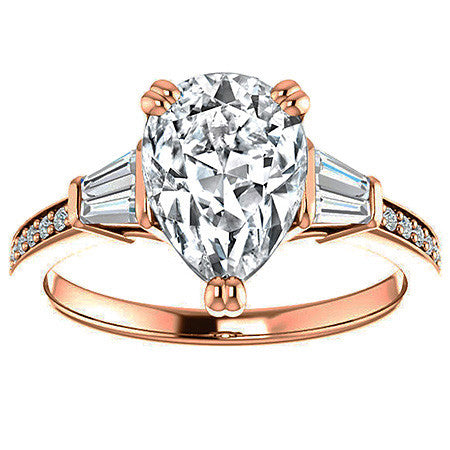 Pear Moissanite & Diamond Baguette Engagement Ring