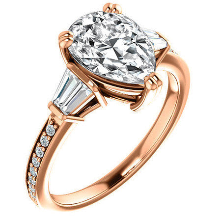 Pear Moissanite & Diamond Baguette Engagement Ring