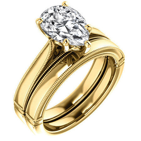 Pear Cathedral Solitaire with Scroll Accents