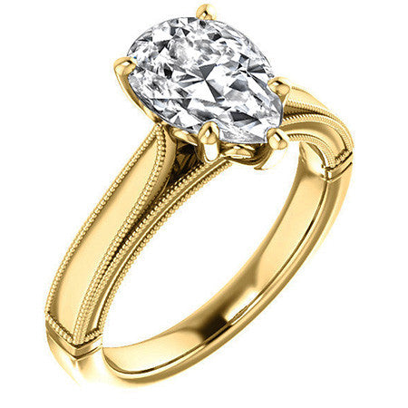 Pear Cathedral Solitaire with Scroll Accents