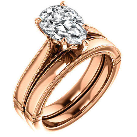 Pear Cathedral Solitaire with Scroll Accents