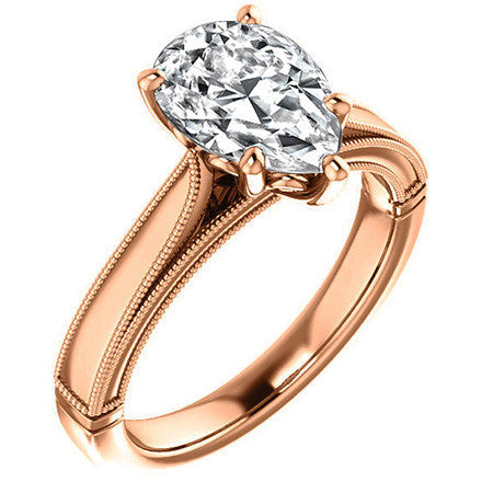 Pear Cathedral Solitaire with Scroll Accents