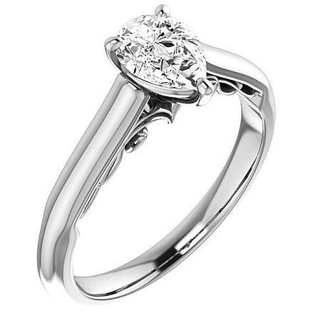 Pear Scroll Accented Solitaire Engagement Ring