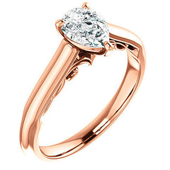Pear Scroll Accented Solitaire Engagement Ring