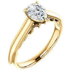 Pear Scroll Accented Solitaire Engagement Ring