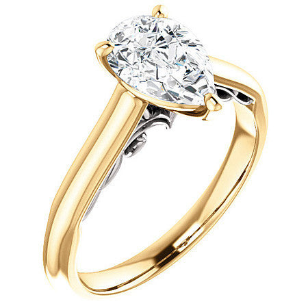 Pear Scroll Accented Solitaire Engagement Ring