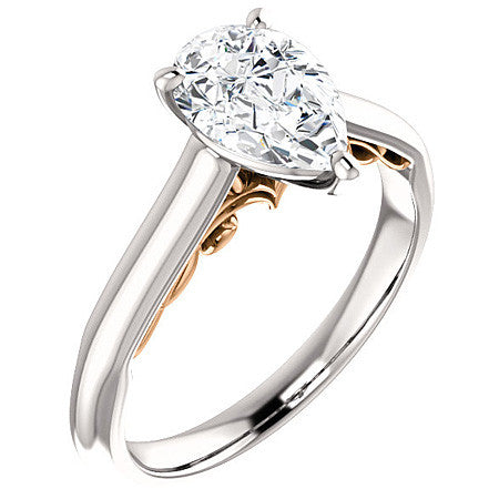 Pear Scroll Accented Solitaire Engagement Ring