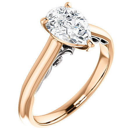 Pear Scroll Accented Solitaire Engagement Ring