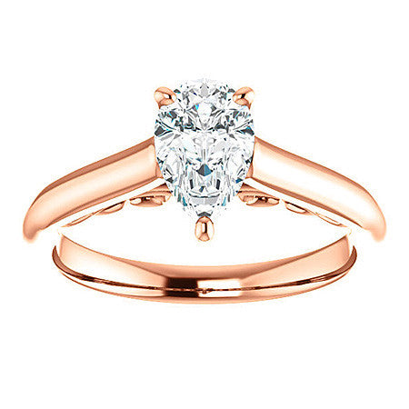 Pear Scroll Accented Solitaire Engagement Ring