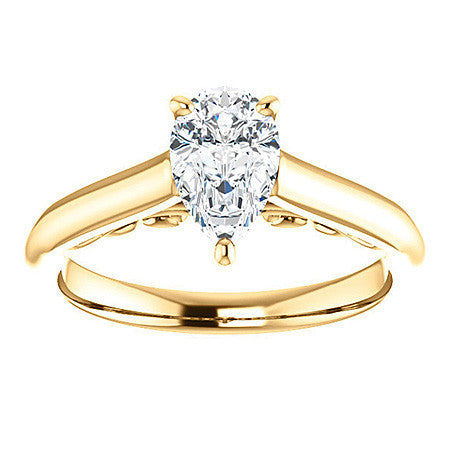 Pear Scroll Accented Solitaire Engagement Ring