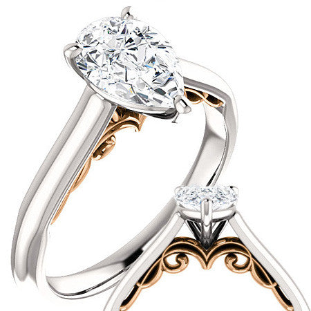 Pear Scroll Accented Solitaire Engagement Ring