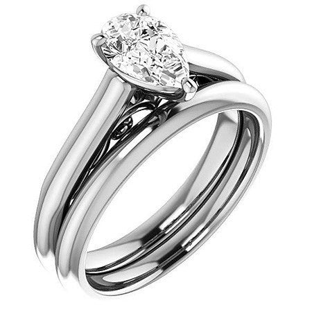 Pear Scroll Accented Solitaire Engagement Ring