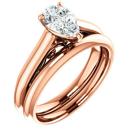 Pear Scroll Accented Solitaire Engagement Ring