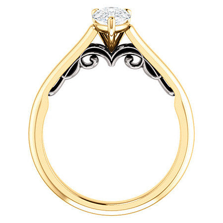 Pear Scroll Accented Solitaire Engagement Ring