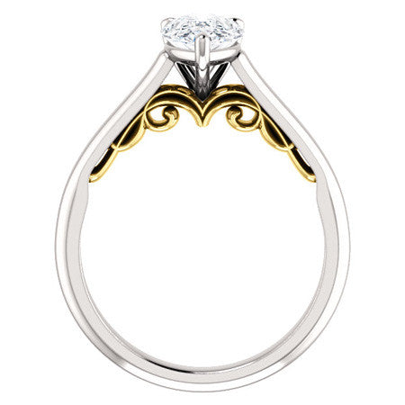 Pear Scroll Accented Solitaire Engagement Ring