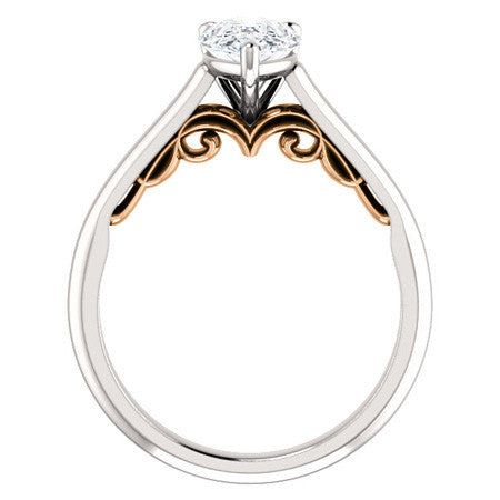 Pear Scroll Accented Solitaire Engagement Ring