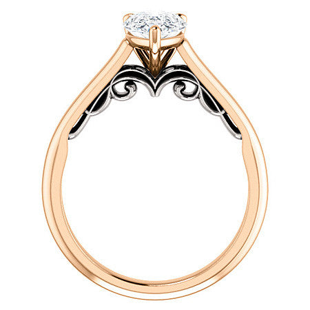 Pear Scroll Accented Solitaire Engagement Ring