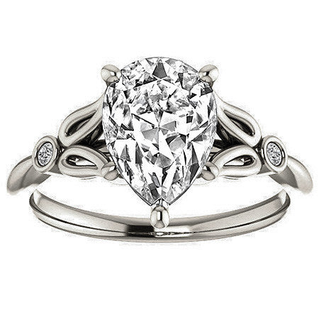 Floral Inspired Pear Cathedral Engagement Ring