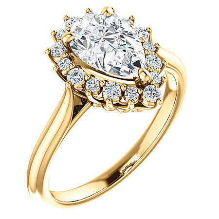 Pear Moissanite Snowflake Halo Ring
