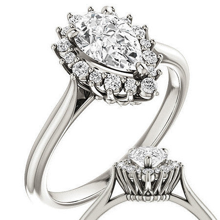 Pear Moissanite Snowflake Halo Ring