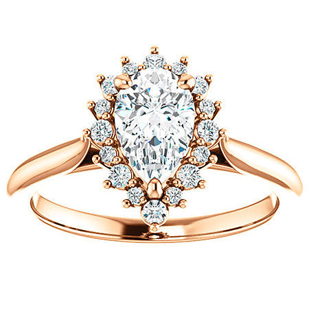 Pear Moissanite Snowflake Halo Ring