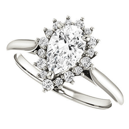 Pear Moissanite Snowflake Halo Ring