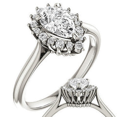 Pear Moissanite Snowflake Halo Ring