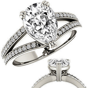 Pear Cut Moissanite Split Shank Engagement Ring