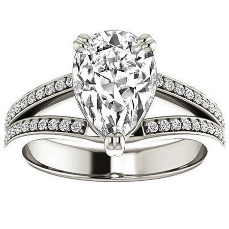Pear Cut Moissanite Split Shank Engagement Ring