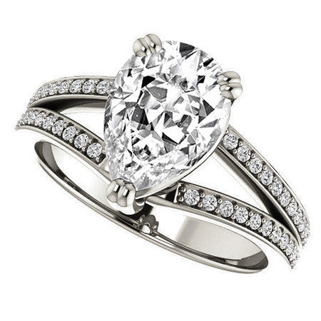 Pear Cut Moissanite Split Shank Engagement Ring