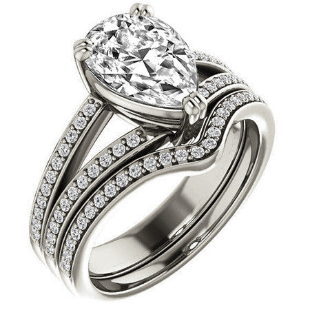 Pear Cut Moissanite Split Shank Engagement Ring
