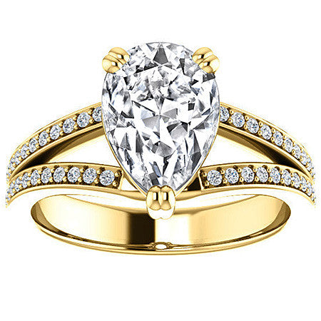 Pear Cut Moissanite Split Shank Engagement Ring