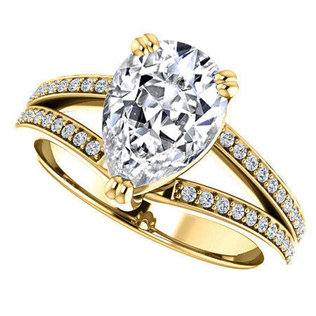 Pear Cut Moissanite Split Shank Engagement Ring