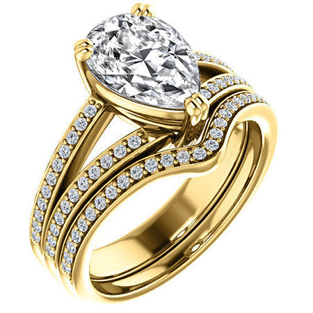 Pear Cut Moissanite Split Shank Engagement Ring