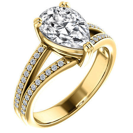 Pear Cut Moissanite Split Shank Engagement Ring