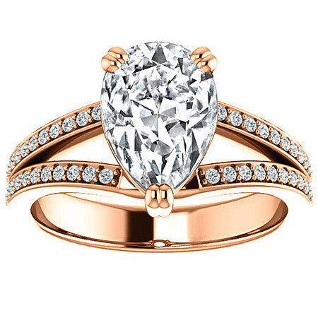 Pear Cut Moissanite Split Shank Engagement Ring