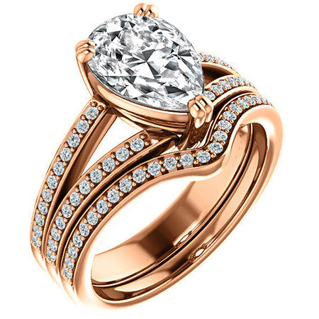 Pear Cut Moissanite Split Shank Engagement Ring