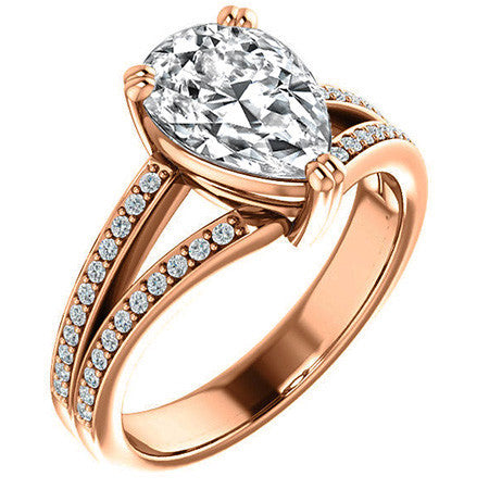 Pear Cut Moissanite Split Shank Engagement Ring