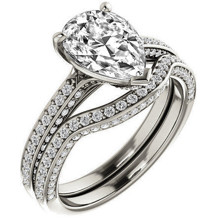 Pear Moissanite & Diamond Accented Engagement Ring