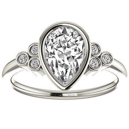 Pear Cut Moissanite Bezel Set Engagement Ring